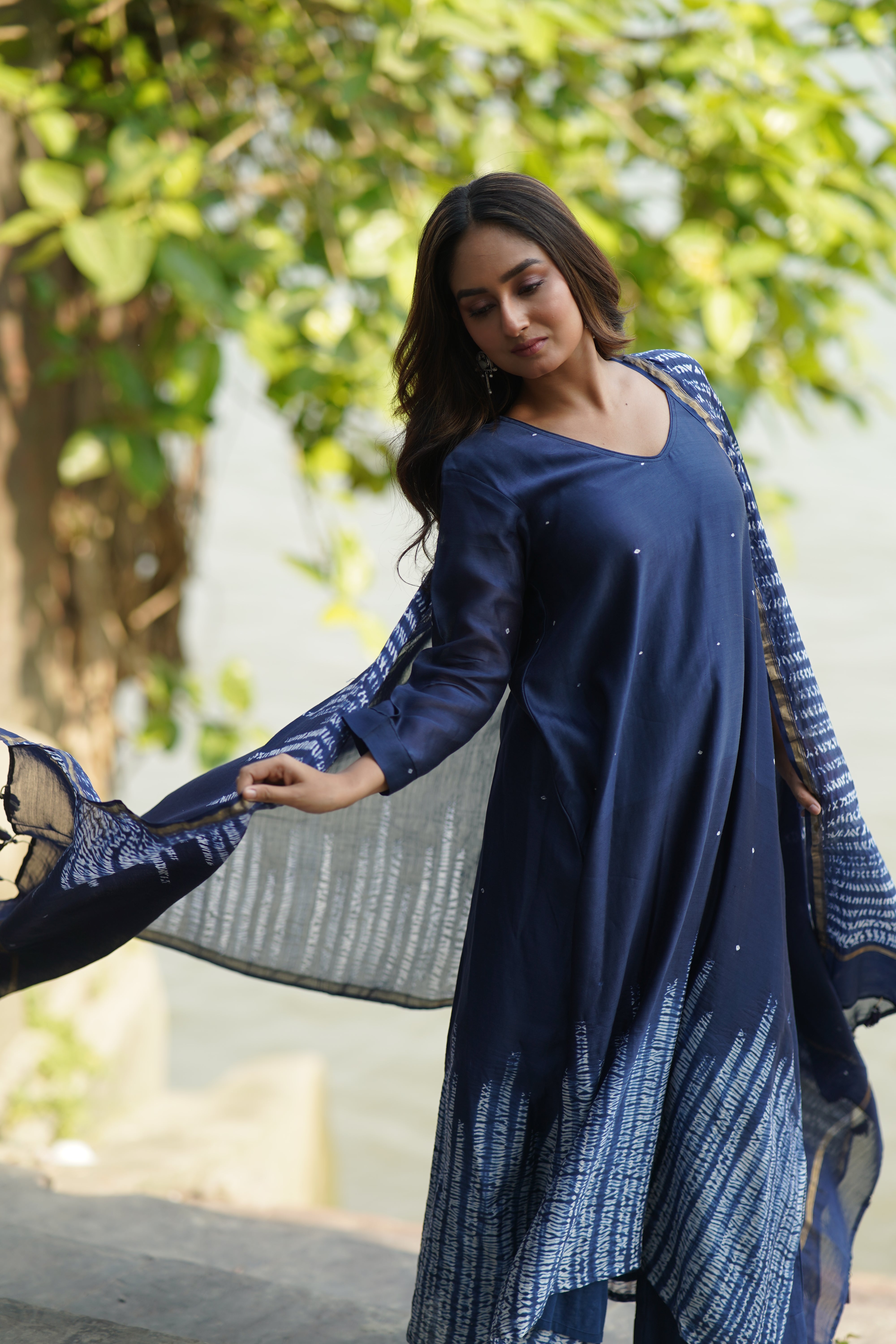 Midnight Waves (Chanderi Bhandej , Tie Dye)