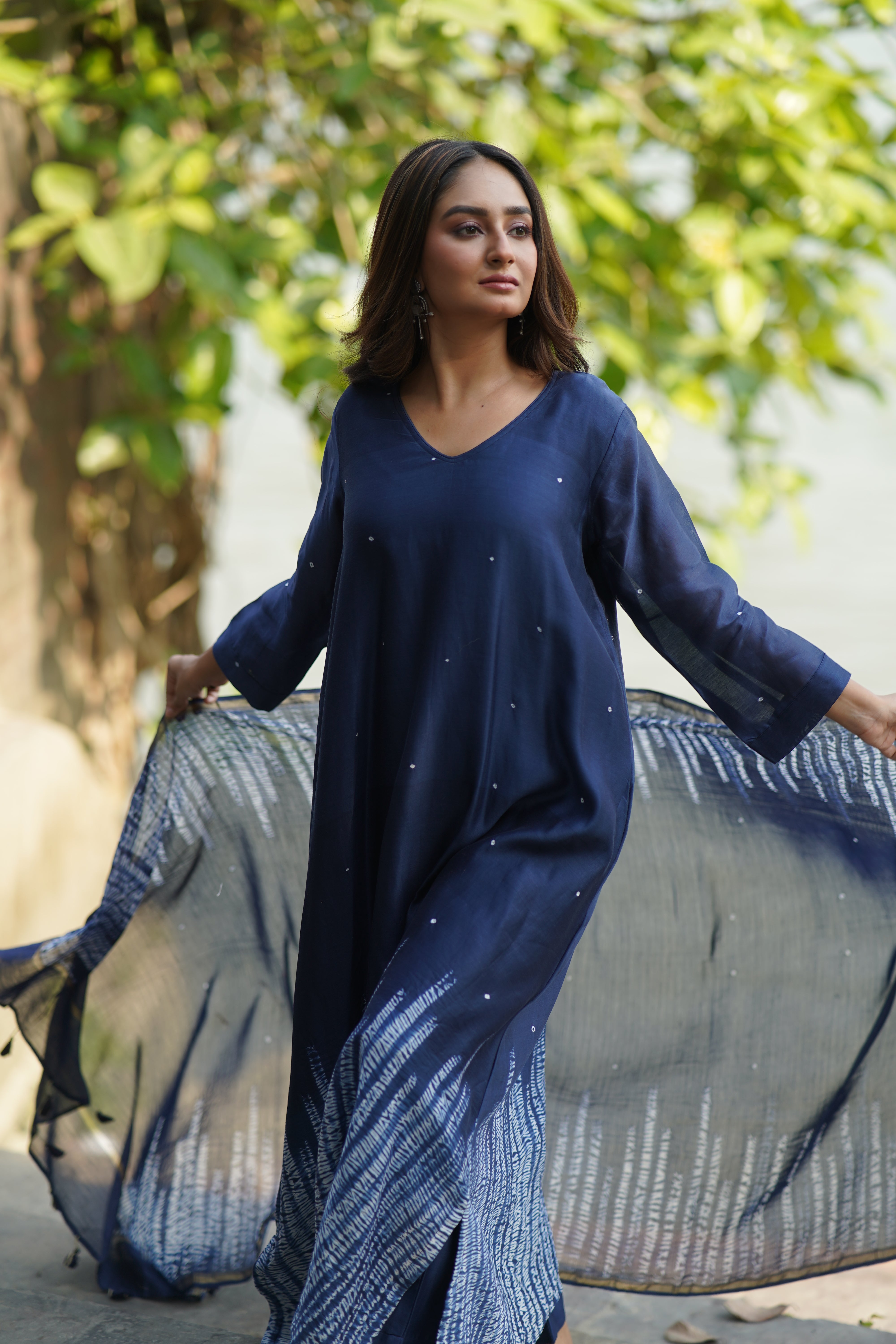 Midnight Waves (Chanderi Bhandej , Tie Dye)