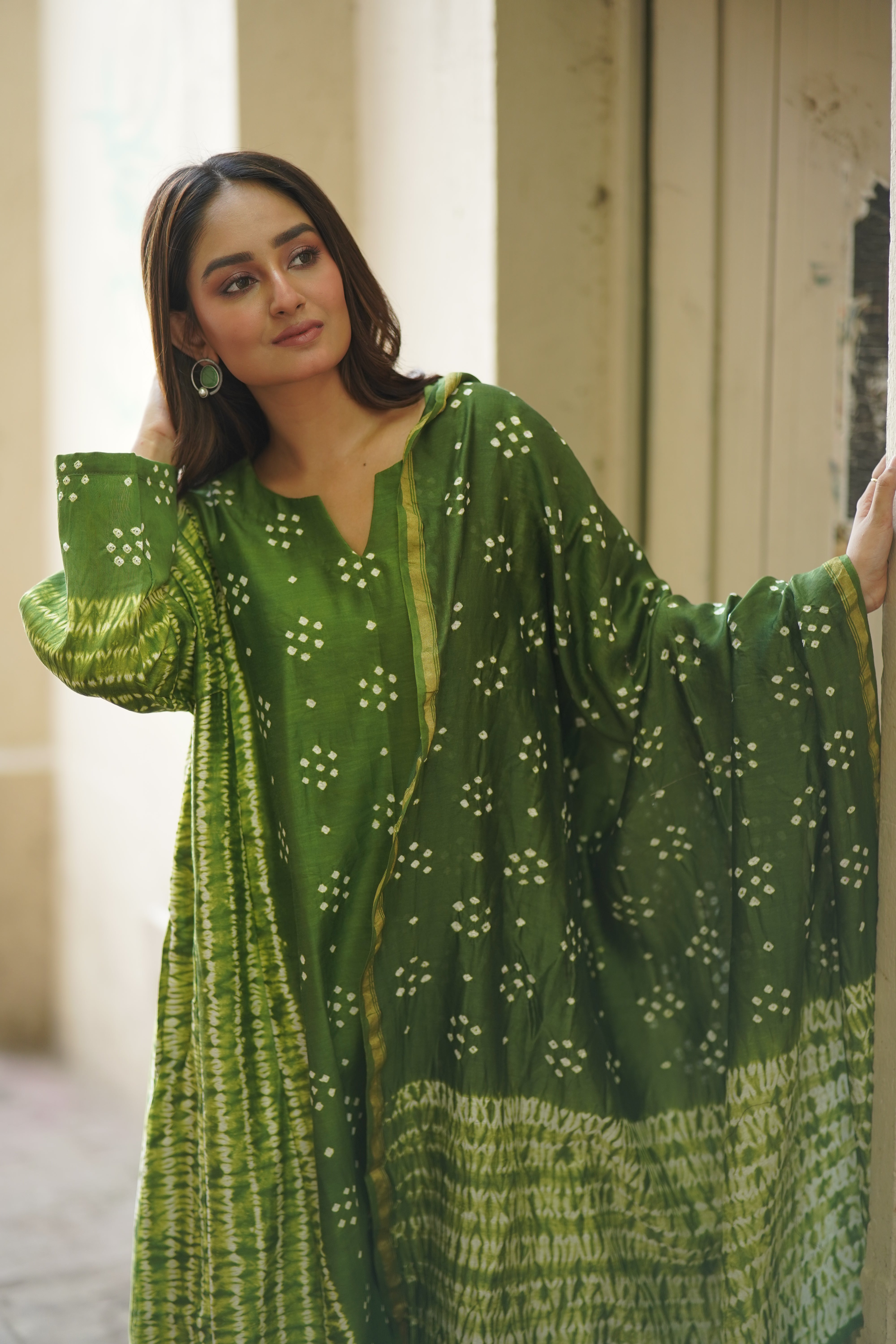 Festive Fern (Chanderi Bhandej , Tie Dye)