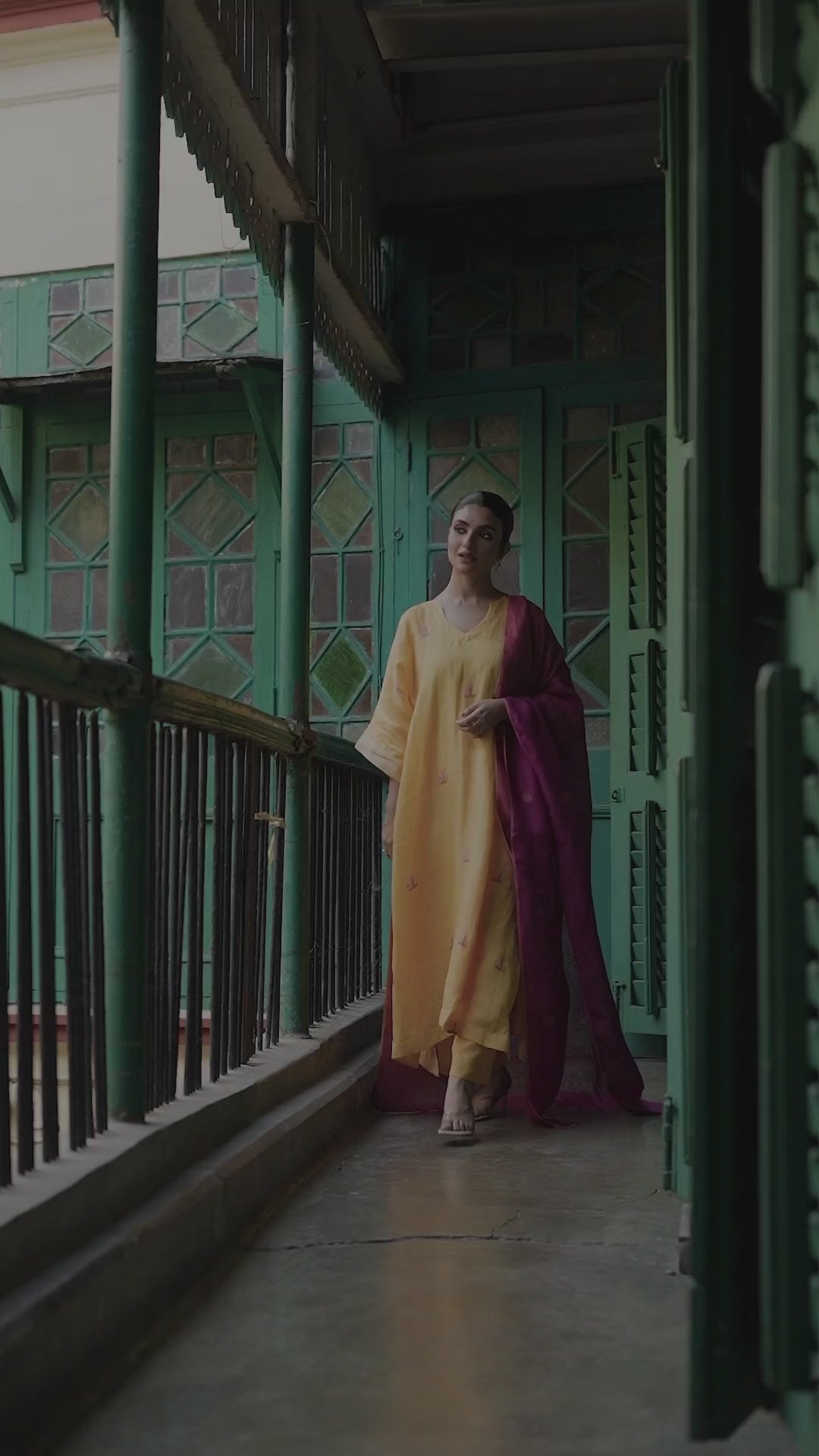 Zaar - Yellow Fuscia Pink (Linen Jamdani)