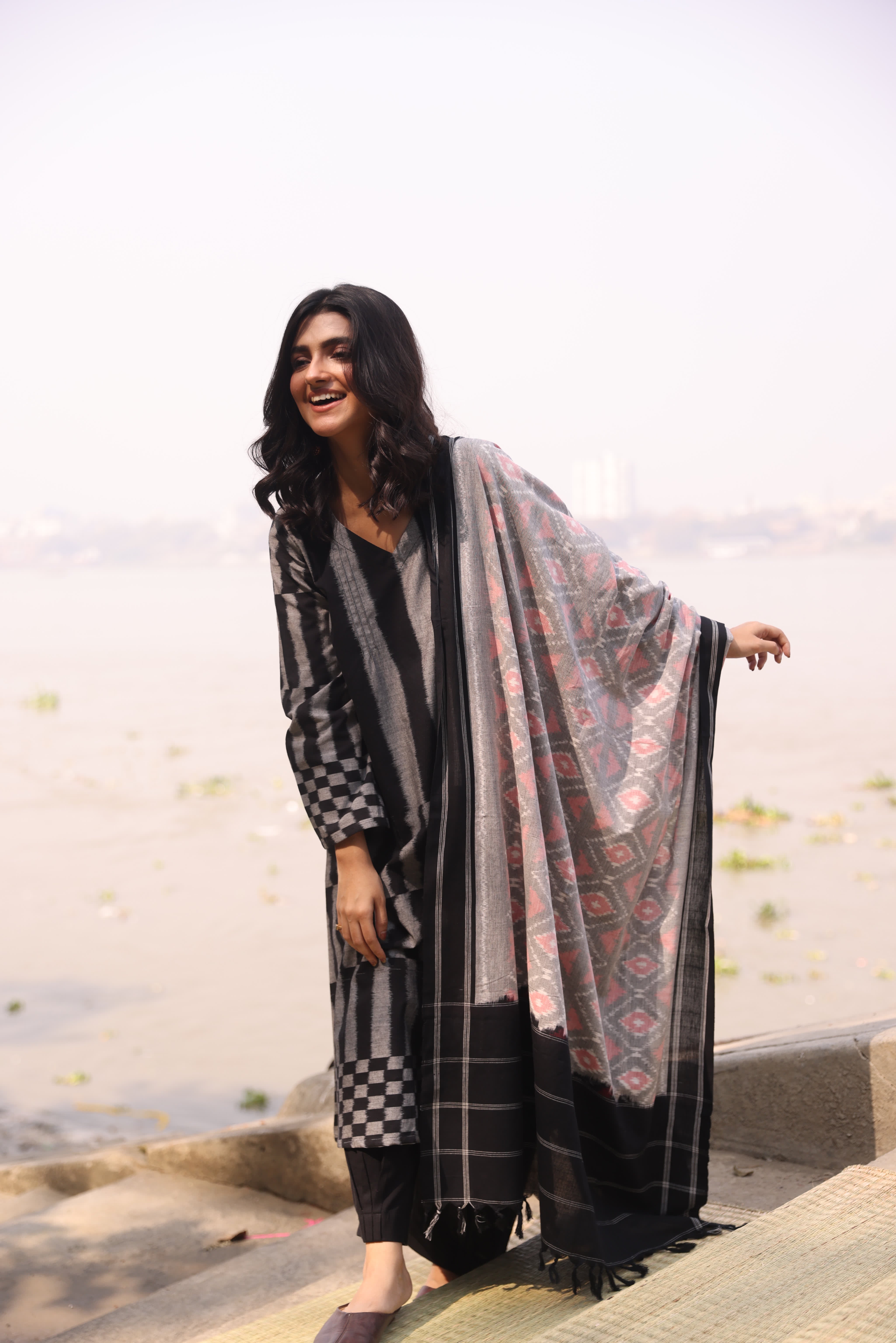 Sahaj - Black Pink (Ikat Handloom Cotton)